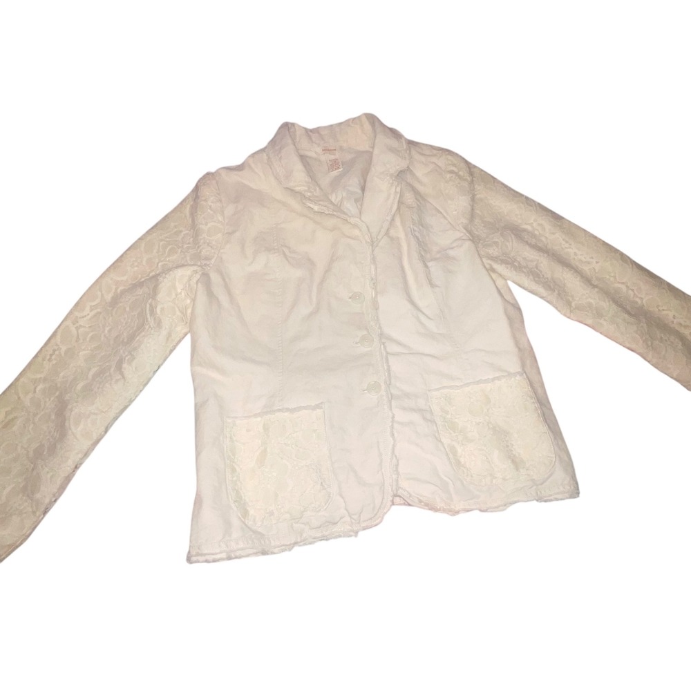 Sundance Cream Lace Trim Linen Cotton Blend Womens Jacket Blazer Size 16 Frayed - Picture 5 of 11